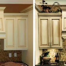 Before and after kitchen cabinet re glaze